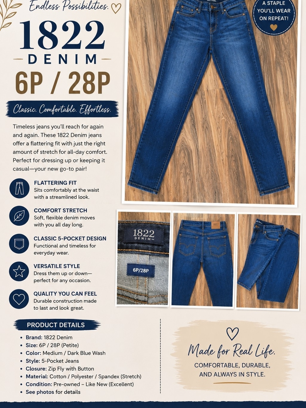 1822 Denim Women's Medium/Dark Blue Straight Leg Jeans